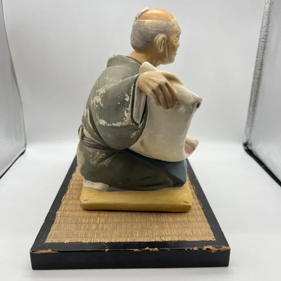 Hakata Urasaki Clay Doll Man Ancient Scroll Moon Painting With Tatami Mat Stand - Picture 9 of 15